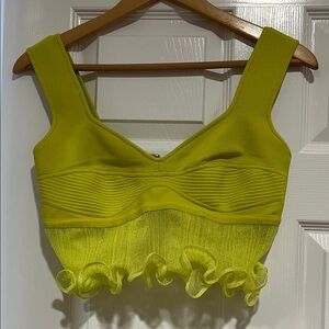 Herve Leger Yellow Ruffled Tank Top
